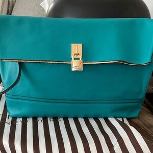 Henri Bendel South Street Turquoise Clutch with Gold Hardware